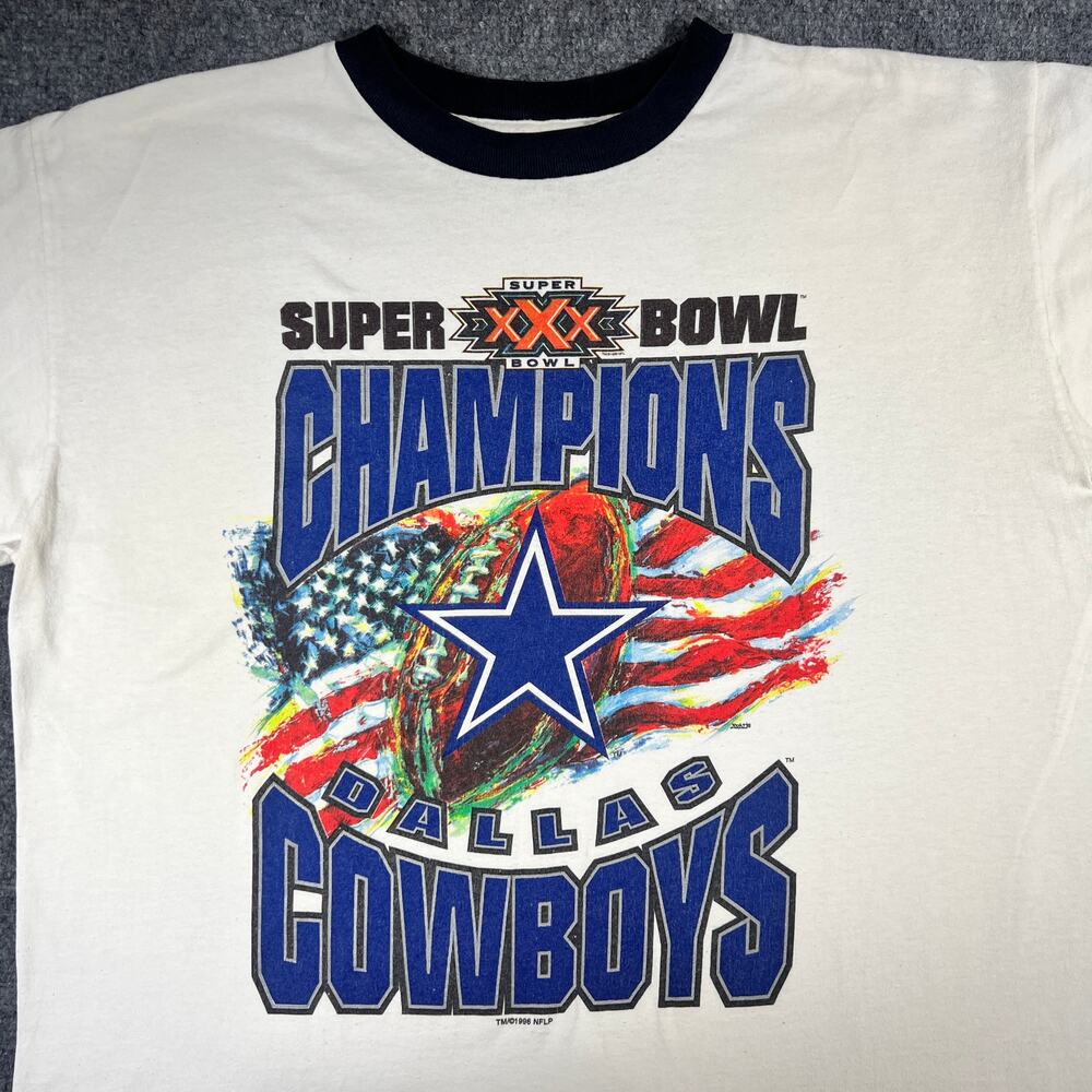 Vintage 1996 Dallas Cowboys Super Bowl Champions Ringer T-Shirt Large
